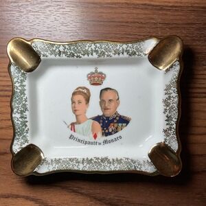 Princess Grace Prince Rainer Monaco Ash Tray Porcelain Souvenir 1960s